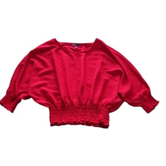 Vince Camuto Bright Red Smoked Dolman Sleeve Top Blouse Sz. Medium - Picture 13 of 13